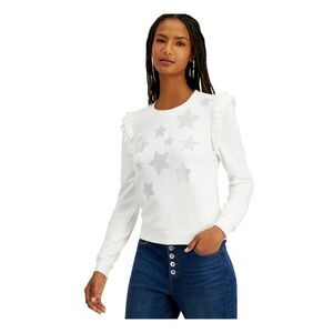NWT INC Womens White Ruffled Embellished Stars Printed Long Sleeve Top Size: XL
